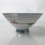 Japanese Porcelain Rice Bowl Owan Vtg Kobachi White Bamboo Leaf Line Stream Y270