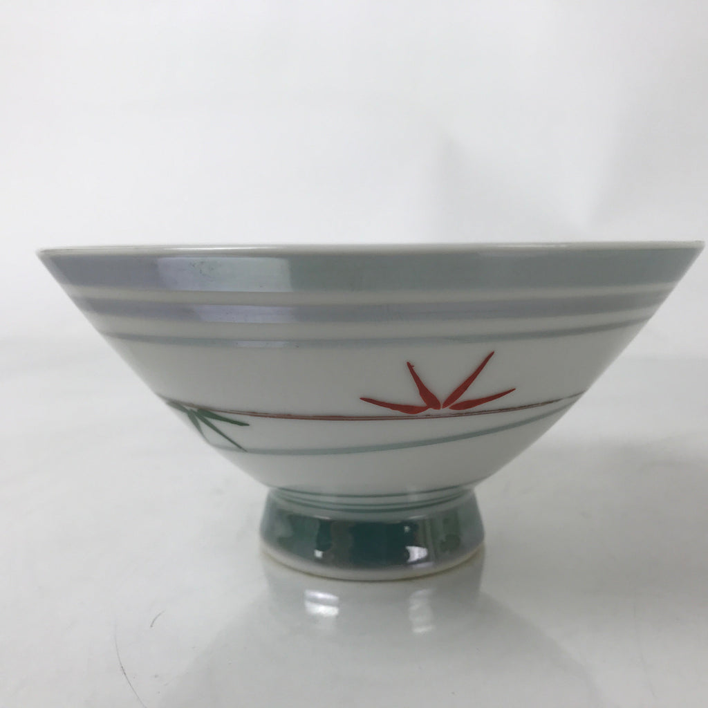 Japanese Porcelain Rice Bowl Owan Vtg Kobachi White Bamboo Leaf Line Stream Y270