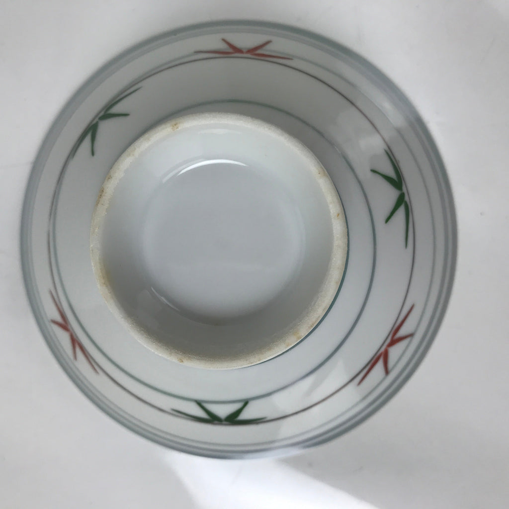 Japanese Porcelain Rice Bowl Owan Vtg Kobachi White Bamboo Leaf Line Stream Y270