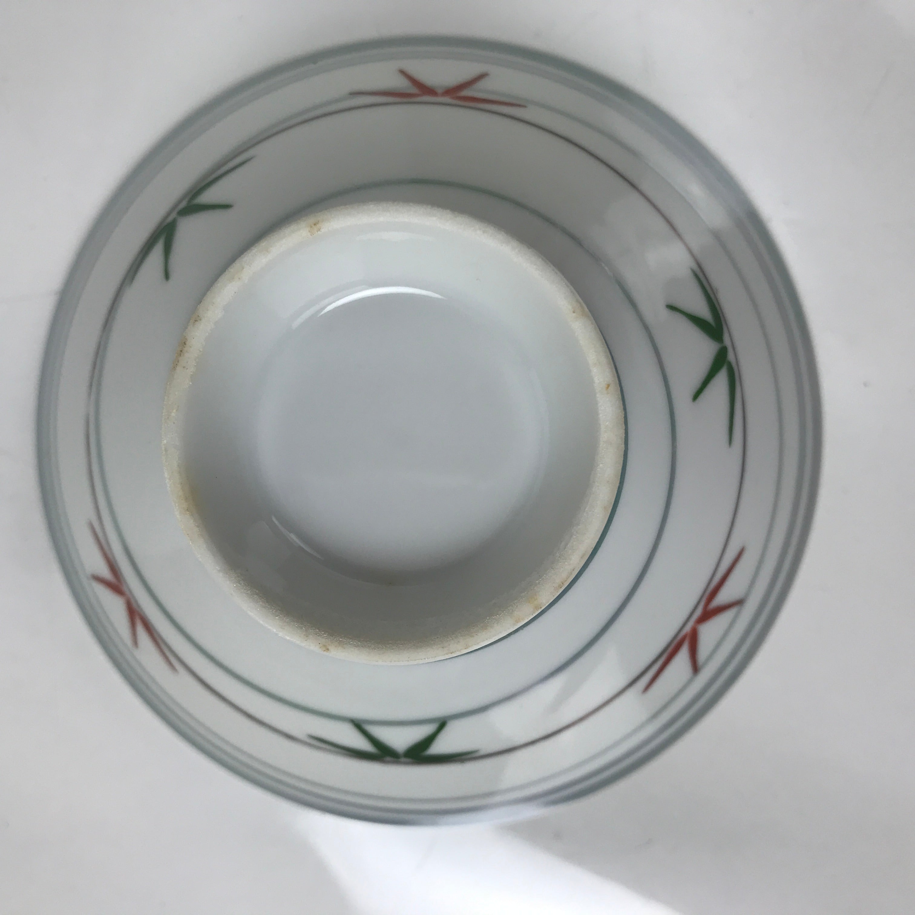 Japanese Porcelain Rice Bowl Owan Vtg Kobachi White Bamboo Leaf Line Stream Y270