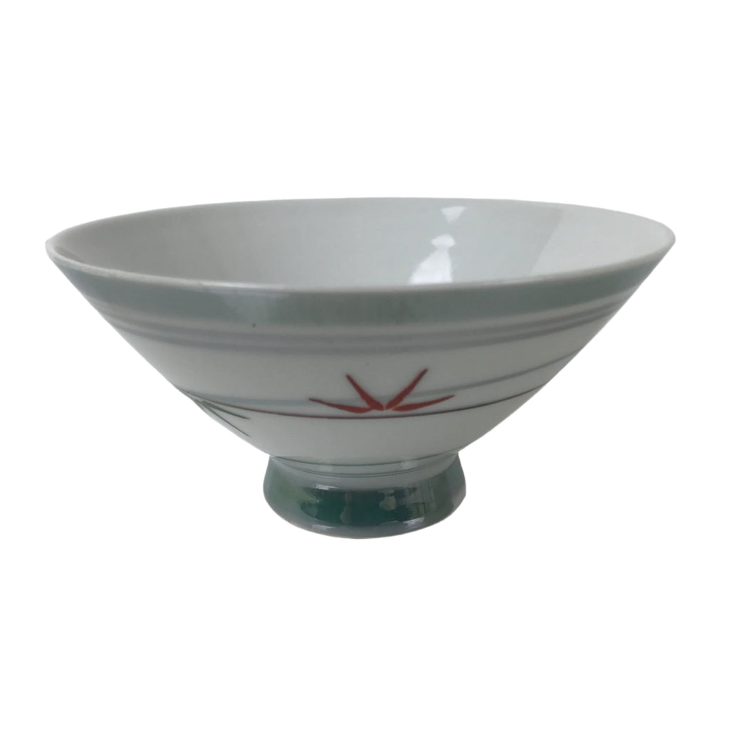 Japanese Porcelain Rice Bowl Owan Vtg Kobachi White Bamboo Leaf Line Stream Y270