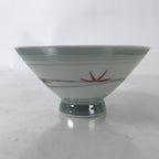 Japanese Porcelain Rice Bowl Owan Vtg Kobachi White Bamboo Leaf Line Stream Y271