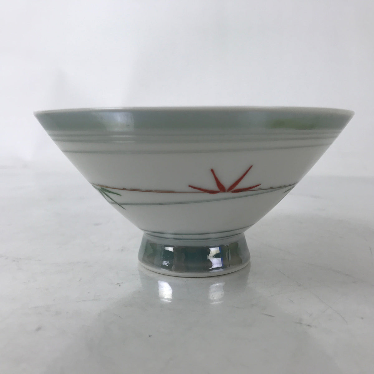 Japanese Porcelain Rice Bowl Owan Vtg Kobachi White Bamboo Leaf Line Stream Y271