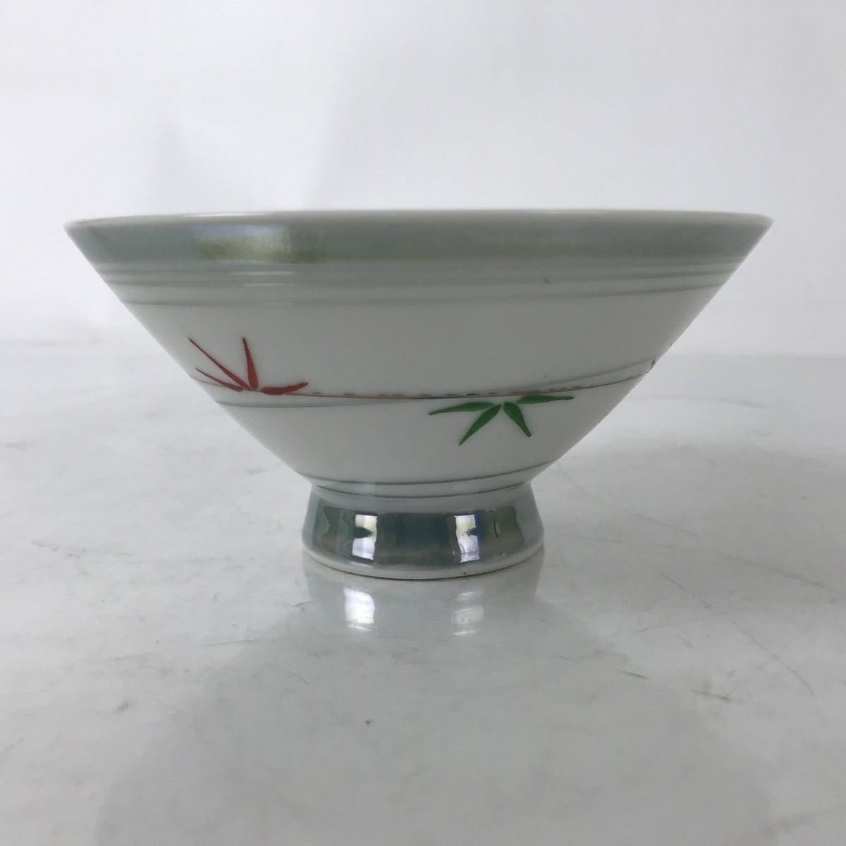 Japanese Porcelain Rice Bowl Owan Vtg Kobachi White Bamboo Leaf Line Stream Y271