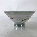 Japanese Porcelain Rice Bowl Owan Vtg Kobachi White Bamboo Leaf Line Stream Y271