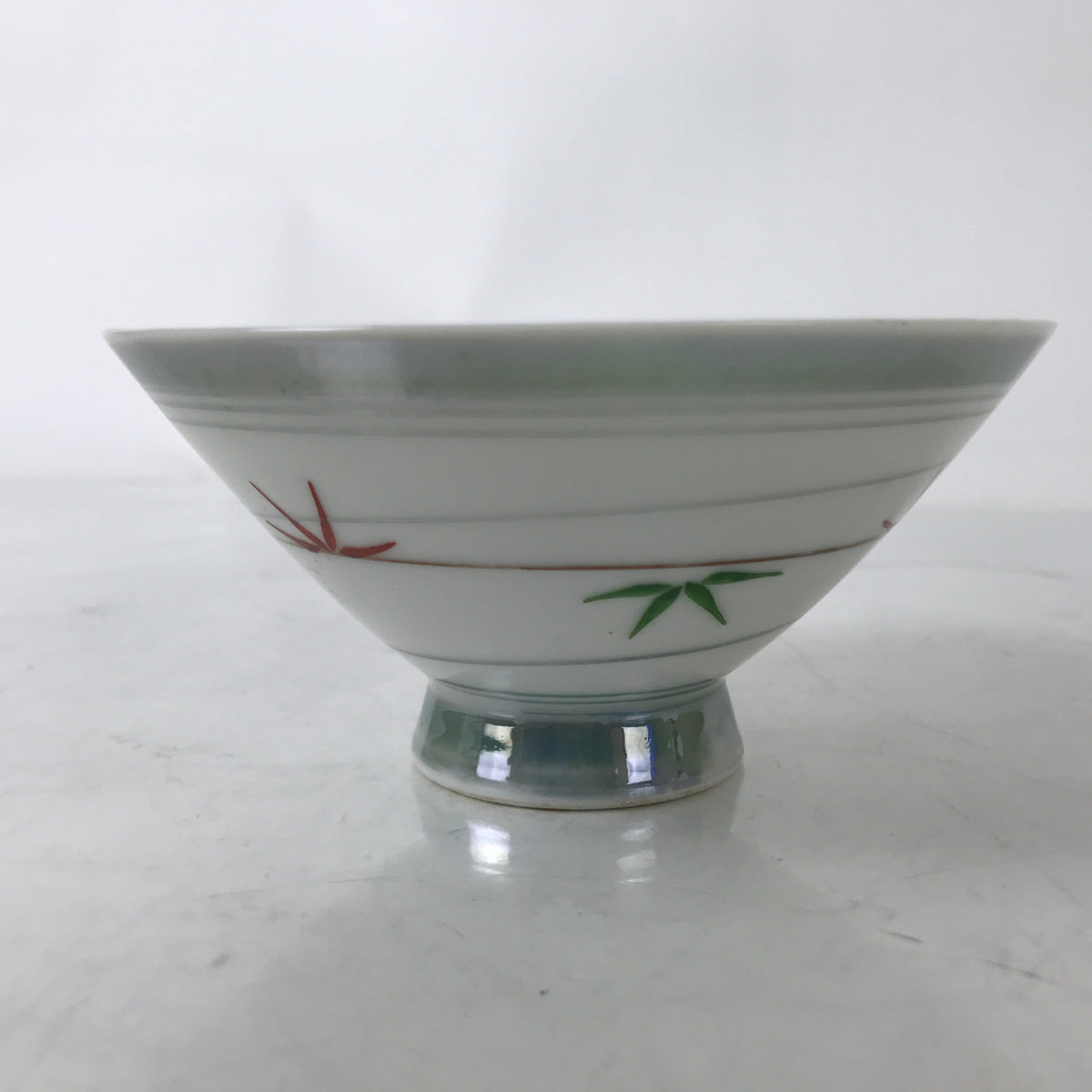 Japanese Porcelain Rice Bowl Owan Vtg Kobachi White Bamboo Leaf Line Stream Y271