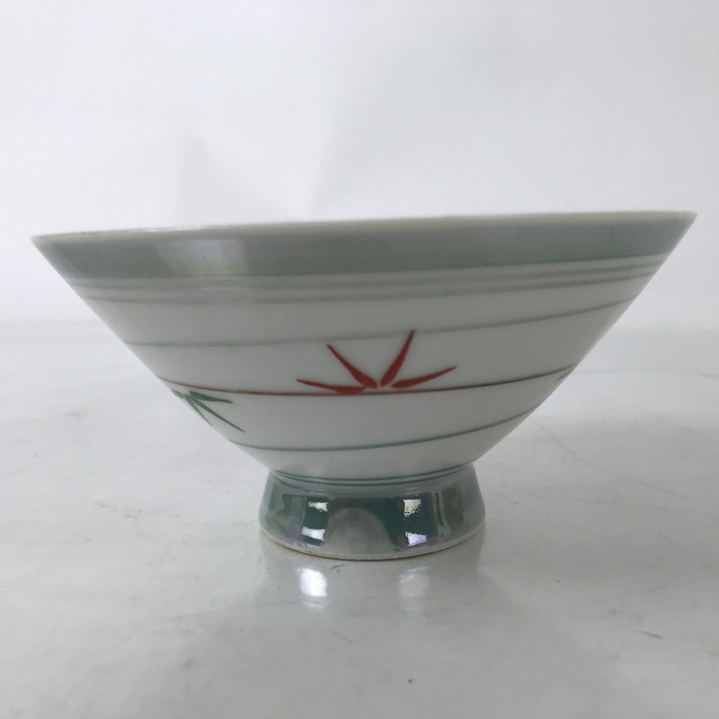 Japanese Porcelain Rice Bowl Owan Vtg Kobachi White Bamboo Leaf Line Stream Y271