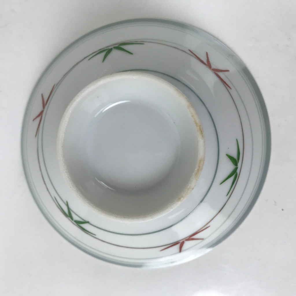 Japanese Porcelain Rice Bowl Owan Vtg Kobachi White Bamboo Leaf Line Stream Y271