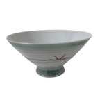 Japanese Porcelain Rice Bowl Owan Vtg Kobachi White Bamboo Leaf Line Stream Y271