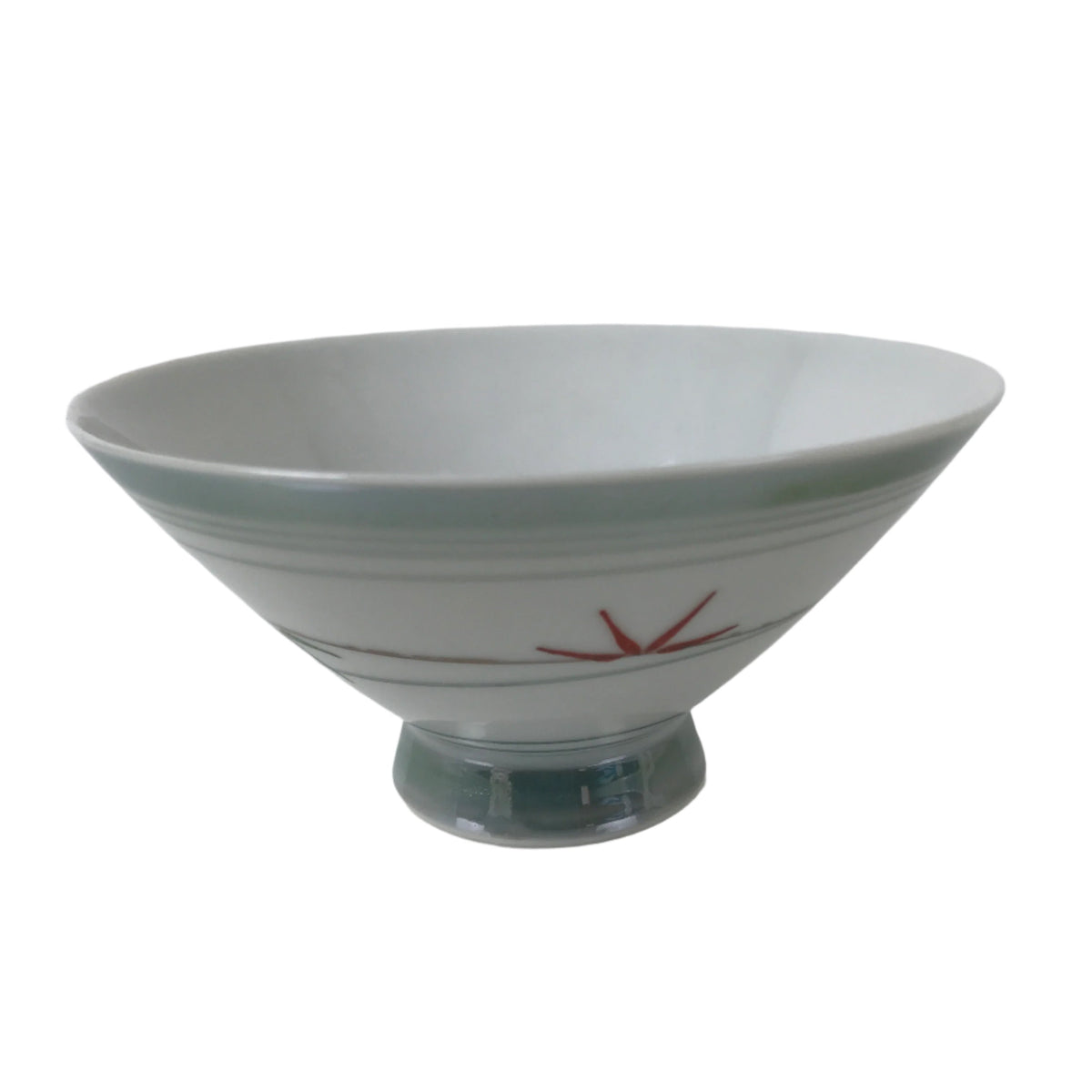 Japanese Porcelain Rice Bowl Owan Vtg Kobachi White Bamboo Leaf Line Stream Y271