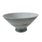 Japanese Porcelain Rice Bowl Owan Vtg Kobachi White Bamboo Leaf Line Stream Y271