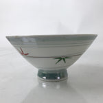 Japanese Porcelain Rice Bowl Owan Vtg Kobachi White Bamboo Leaf Line Stream Y272