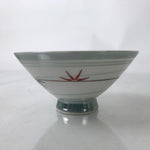 Japanese Porcelain Rice Bowl Owan Vtg Kobachi White Bamboo Leaf Line Stream Y272