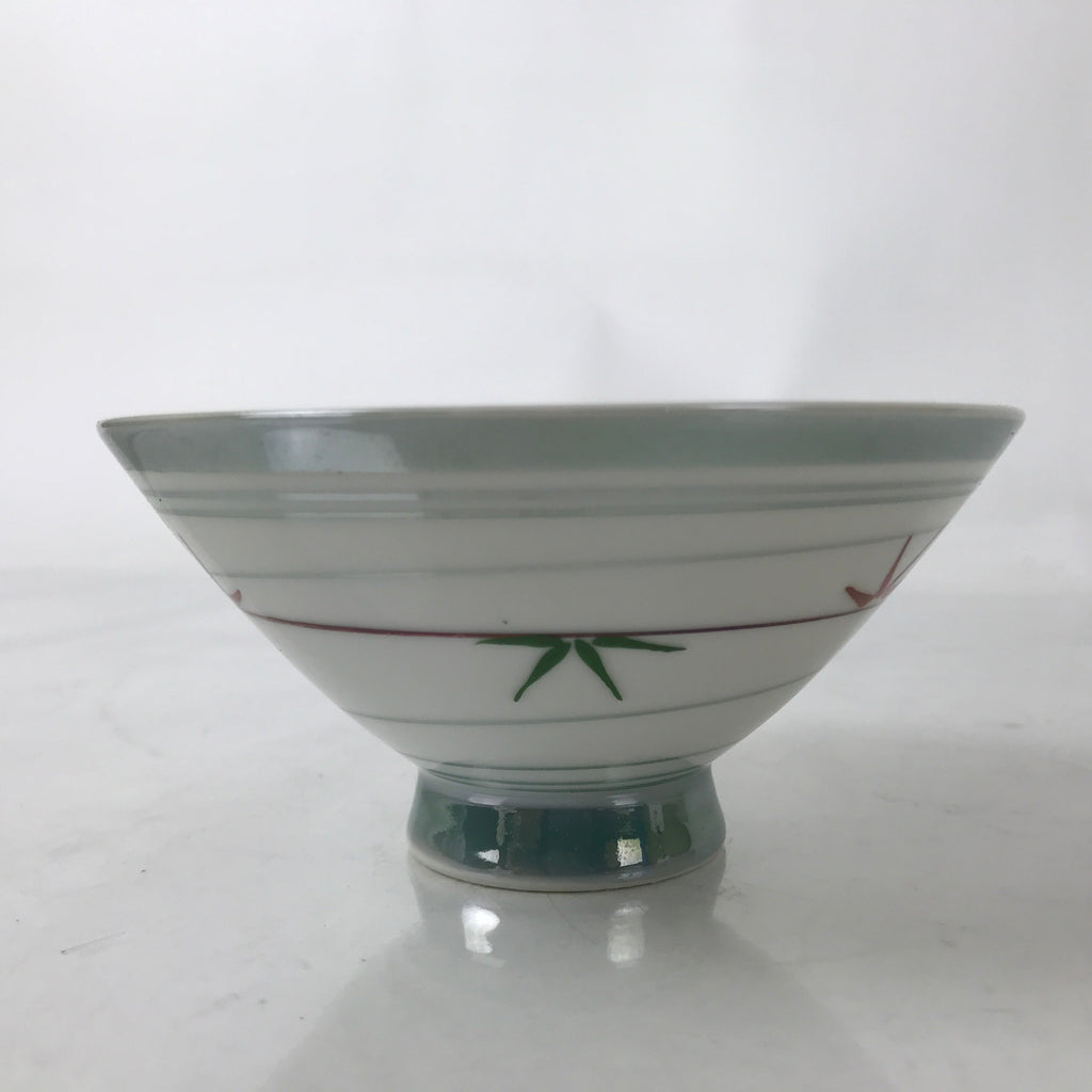 Japanese Porcelain Rice Bowl Owan Vtg Kobachi White Bamboo Leaf Line Stream Y272