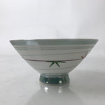Japanese Porcelain Rice Bowl Owan Vtg Kobachi White Bamboo Leaf Line Stream Y272