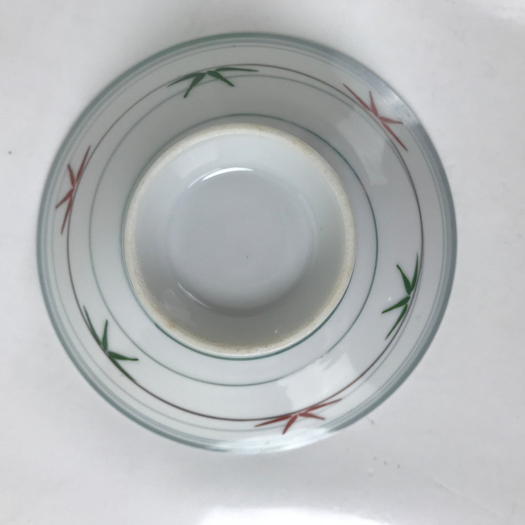 Japanese Porcelain Rice Bowl Owan Vtg Kobachi White Bamboo Leaf Line Stream Y272