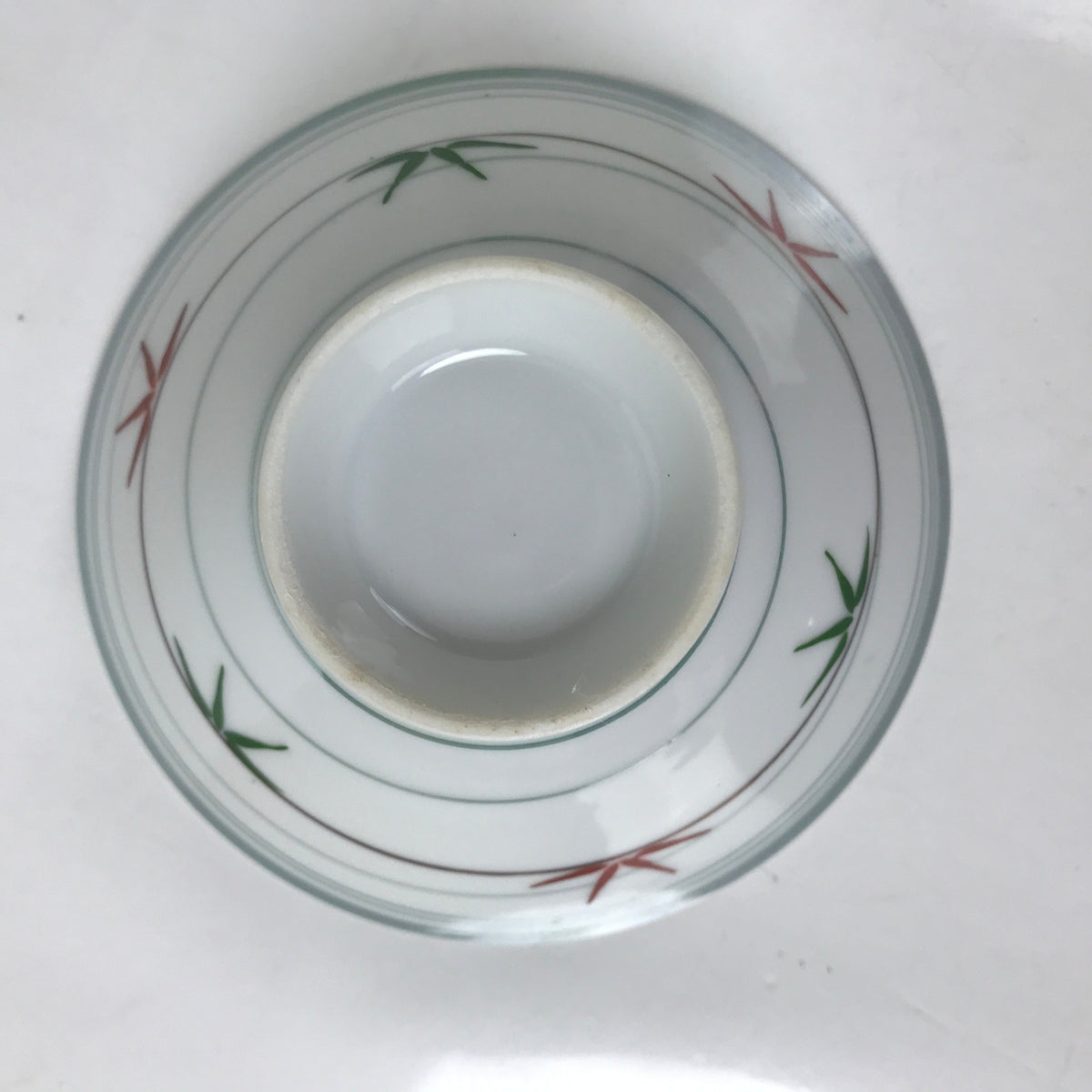 Japanese Porcelain Rice Bowl Owan Vtg Kobachi White Bamboo Leaf Line Stream Y272