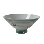 Japanese Porcelain Rice Bowl Owan Vtg Kobachi White Bamboo Leaf Line Stream Y272