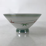 Japanese Porcelain Rice Bowl Owan Vtg Kobachi White Bamboo Leaf Line Stream Y273