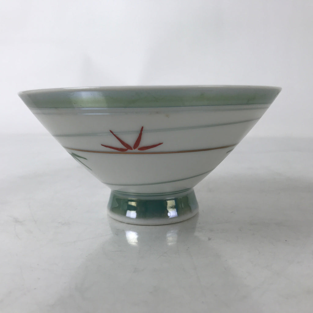Japanese Porcelain Rice Bowl Owan Vtg Kobachi White Bamboo Leaf Line Stream Y273