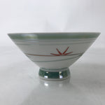 Japanese Porcelain Rice Bowl Owan Vtg Kobachi White Bamboo Leaf Line Stream Y273