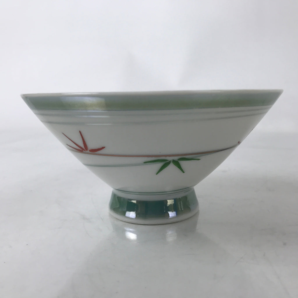Japanese Porcelain Rice Bowl Owan Vtg Kobachi White Bamboo Leaf Line Stream Y273