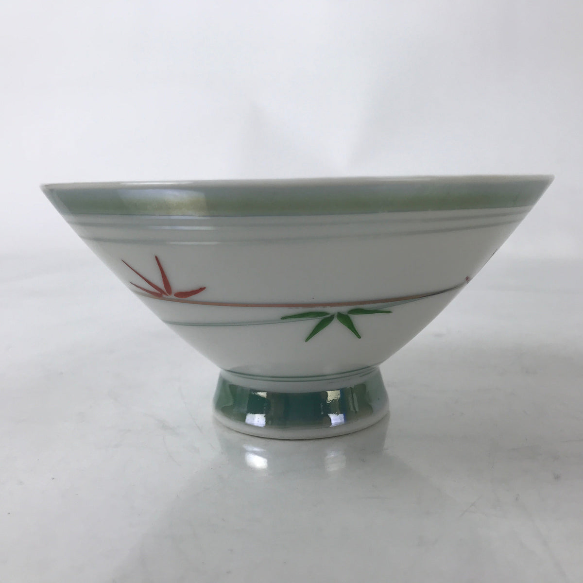 Japanese Porcelain Rice Bowl Owan Vtg Kobachi White Bamboo Leaf Line Stream Y273