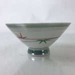 Japanese Porcelain Rice Bowl Owan Vtg Kobachi White Bamboo Leaf Line Stream Y273