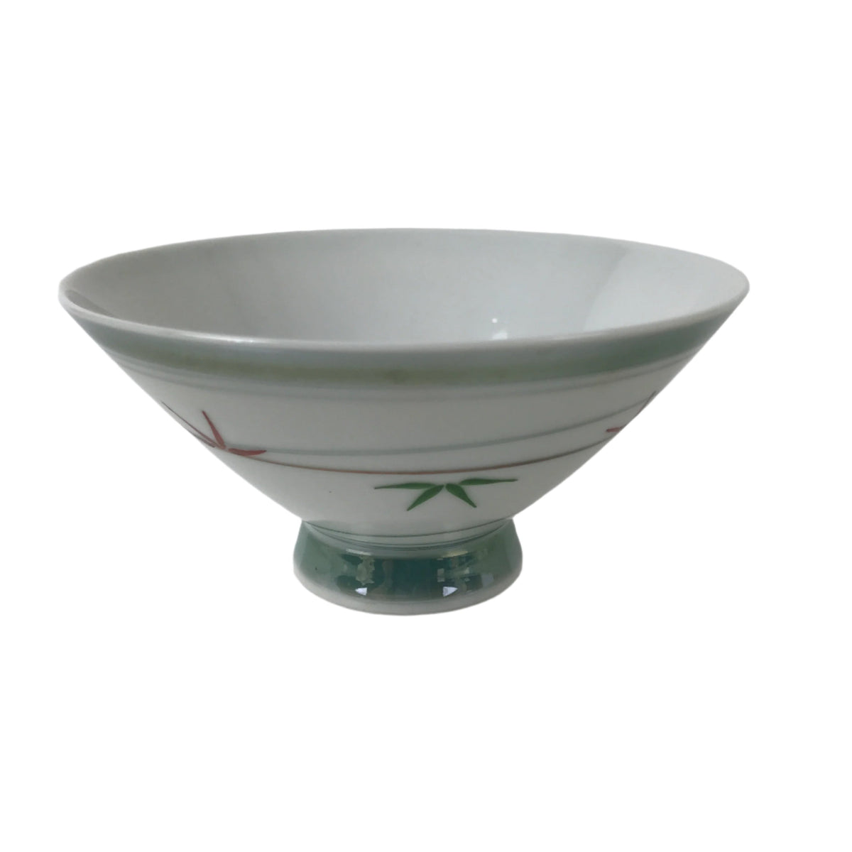 Japanese Porcelain Rice Bowl Owan Vtg Kobachi White Bamboo Leaf Line Stream Y273