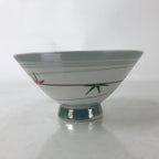 Japanese Porcelain Rice Bowl Owan Vtg Kobachi White Bamboo Leaf Line Stream Y274