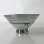Japanese Porcelain Rice Bowl Owan Vtg Kobachi White Bamboo Leaf Line Stream Y274