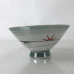 Japanese Porcelain Rice Bowl Owan Vtg Kobachi White Bamboo Leaf Line Stream Y274