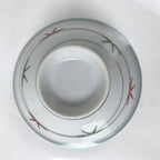 Japanese Porcelain Rice Bowl Owan Vtg Kobachi White Bamboo Leaf Line Stream Y274