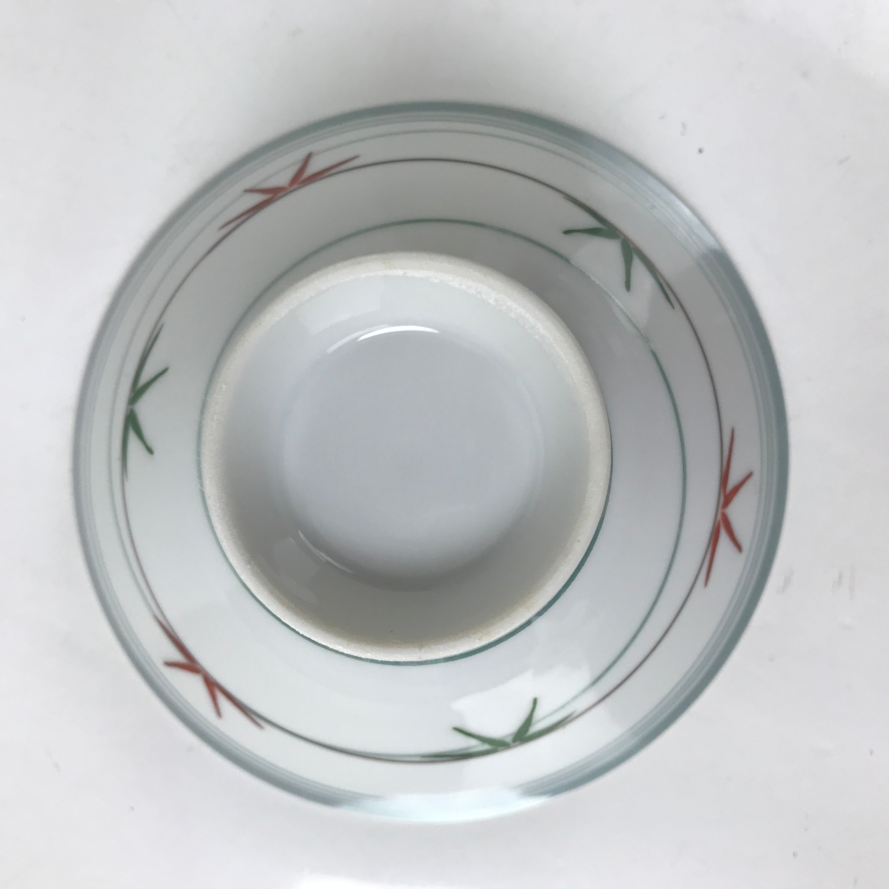 Japanese Porcelain Rice Bowl Owan Vtg Kobachi White Bamboo Leaf Line Stream Y274