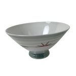 Japanese Porcelain Rice Bowl Owan Vtg Kobachi White Bamboo Leaf Line Stream Y274