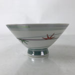Japanese Porcelain Rice Bowl Owan Vtg Kobachi White Bamboo Leaf Line Stream Y275
