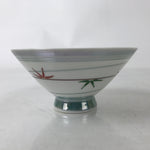 Japanese Porcelain Rice Bowl Owan Vtg Kobachi White Bamboo Leaf Line Stream Y275