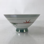 Japanese Porcelain Rice Bowl Owan Vtg Kobachi White Bamboo Leaf Line Stream Y275