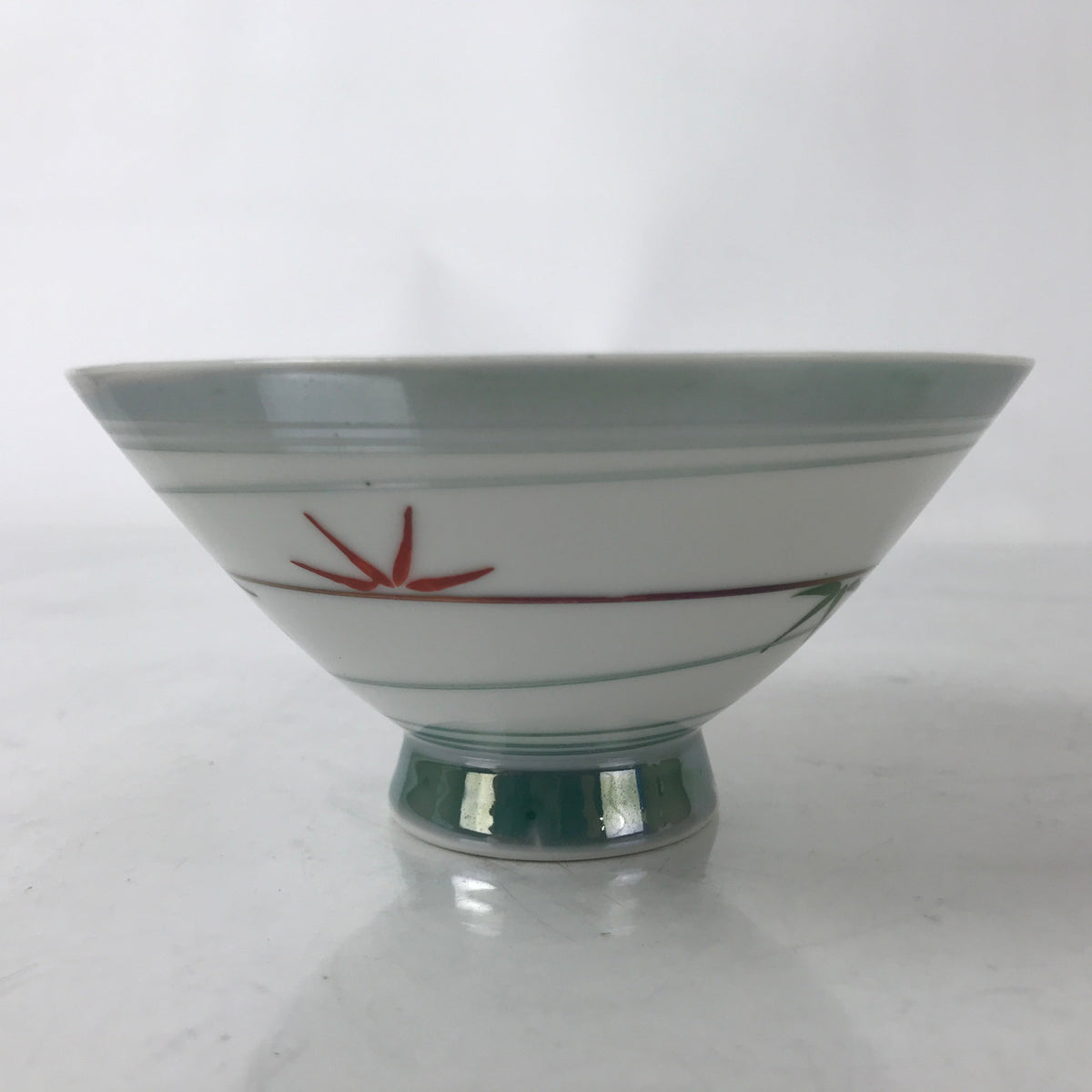 Japanese Porcelain Rice Bowl Owan Vtg Kobachi White Bamboo Leaf Line Stream Y275