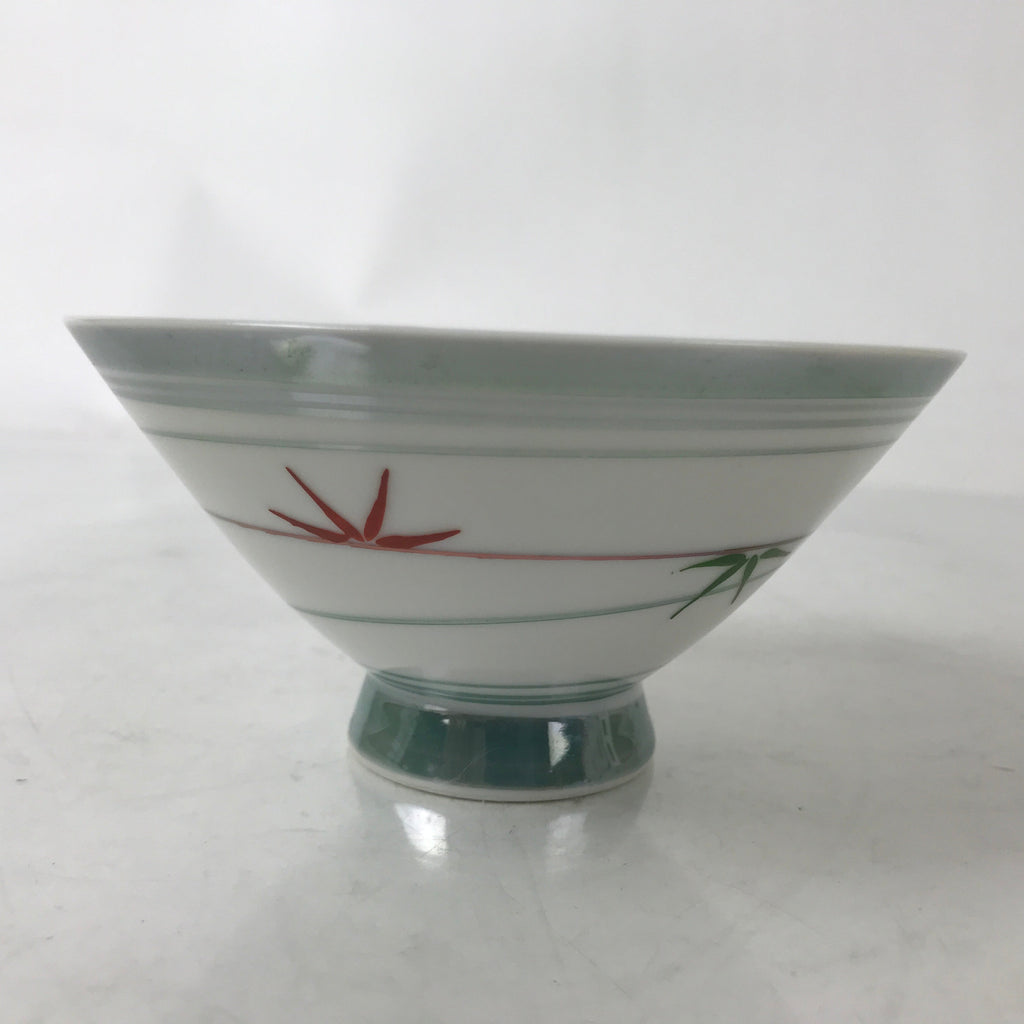 Japanese Porcelain Rice Bowl Owan Vtg Kobachi White Bamboo Leaf Line Stream Y276