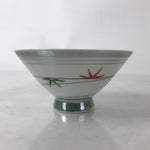 Japanese Porcelain Rice Bowl Owan Vtg Kobachi White Bamboo Leaf Line Stream Y276