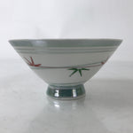 Japanese Porcelain Rice Bowl Owan Vtg Kobachi White Bamboo Leaf Line Stream Y276