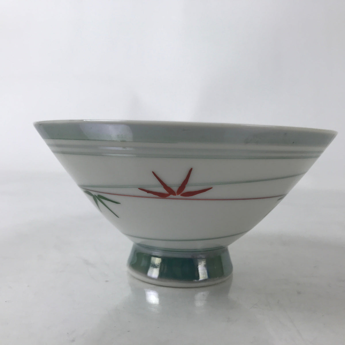 Japanese Porcelain Rice Bowl Owan Vtg Kobachi White Bamboo Leaf Line Stream Y276