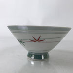Japanese Porcelain Rice Bowl Owan Vtg Kobachi White Bamboo Leaf Line Stream Y276