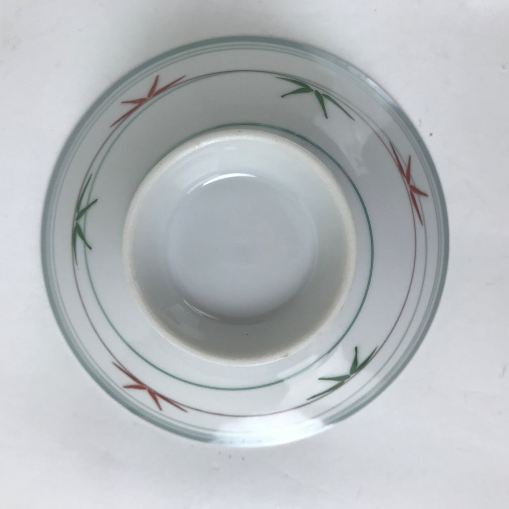 Japanese Porcelain Rice Bowl Owan Vtg Kobachi White Bamboo Leaf Line Stream Y276