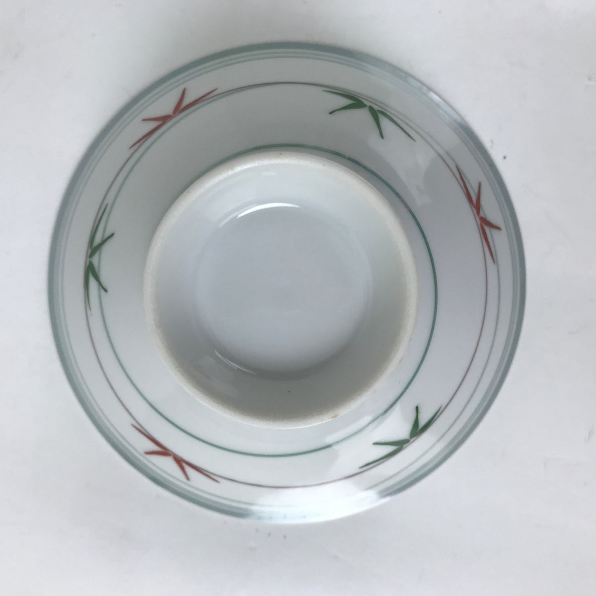Japanese Porcelain Rice Bowl Owan Vtg Kobachi White Bamboo Leaf Line Stream Y276