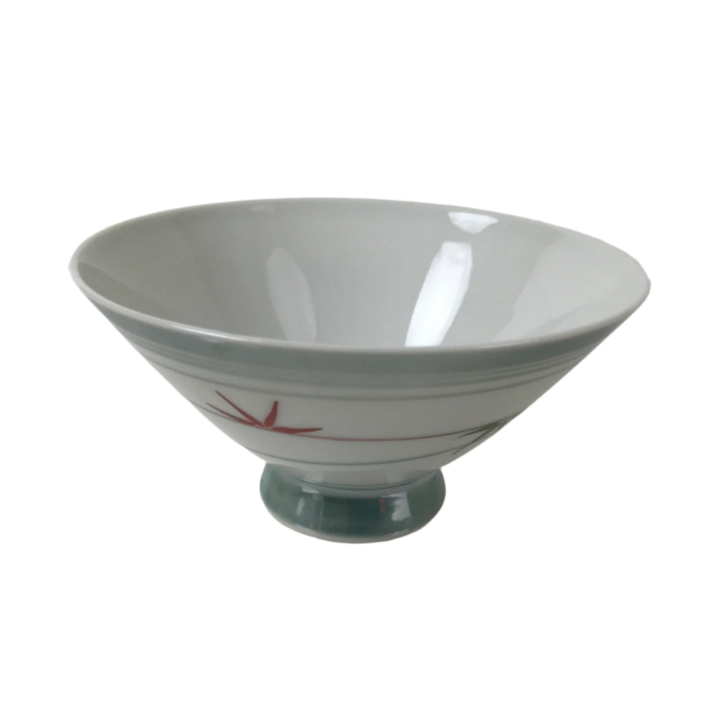 Japanese Porcelain Rice Bowl Owan Vtg Kobachi White Bamboo Leaf Line Stream Y276
