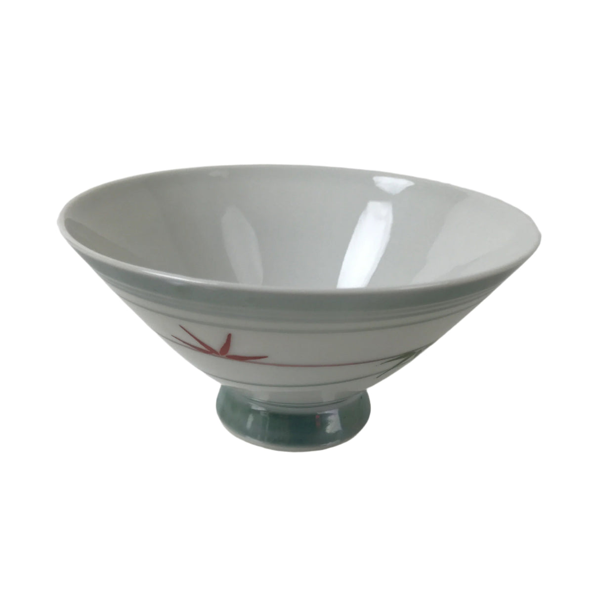 Japanese Porcelain Rice Bowl Owan Vtg Kobachi White Bamboo Leaf Line Stream Y276