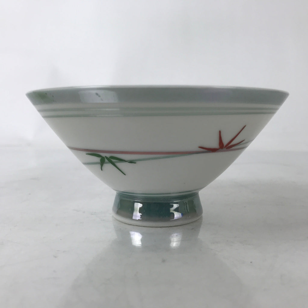 Japanese Porcelain Rice Bowl Owan Vtg Kobachi White Bamboo Leaf Line Stream Y277