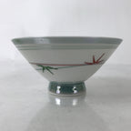 Japanese Porcelain Rice Bowl Owan Vtg Kobachi White Bamboo Leaf Line Stream Y277